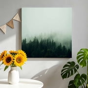 Mist Forest Canvas Wall Art for Living Room, Rustic Green Foggy Pine Tree Serene Landscape Poster Print Painting for Nightstand Bathroom Collage Decoration Wall Pictures Prepare To Hang 8"x8"