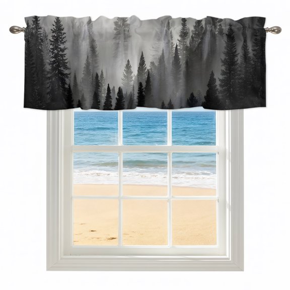 Mist Forest Kitchen Valances for Windows 42x12 Inch Kitchen Curtains Valances Rod Pocket Farmhouse Vintage Grey Trees Nature View Bathroom Window Valances for Window Treatment Decor