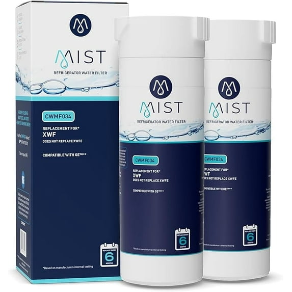 Mist XWF Refrigerator Water Filter Replacement Cartridge (Not XWFE) for GE, Compatible with GE XWF Models: GWE19JSLSS, WR17X30702, GBE21, GDE21, GDE25, GFE24, 2-pack