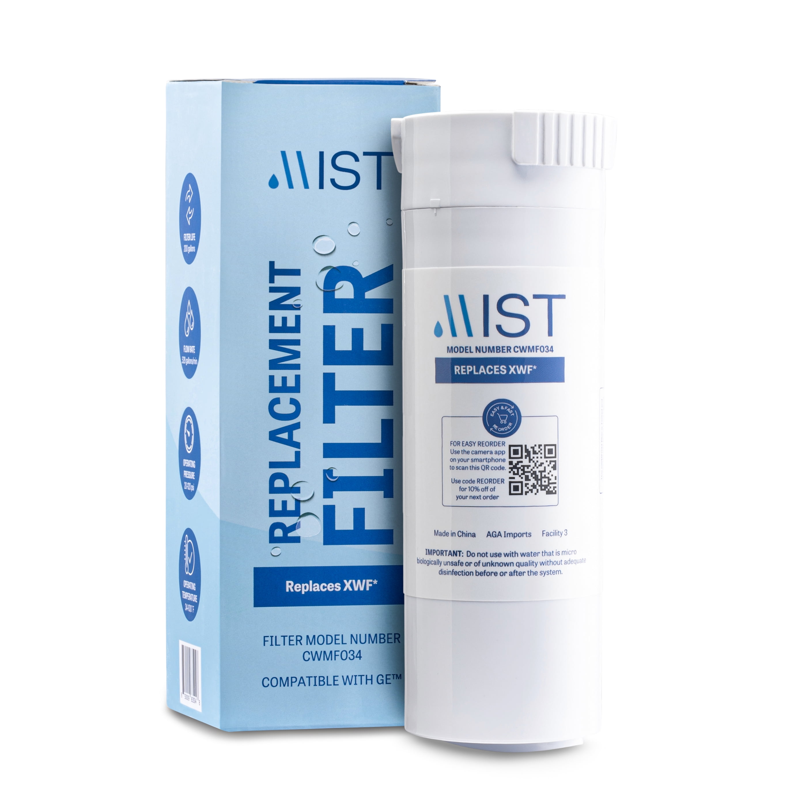 Mist GE XWF, GWE19JSLSS, WR17X30702 Water Filter Replacement