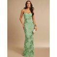 thumbnail image 1 of Mist Green 3D Floral Embroidered Bodycon Slip Maxi Dress For Women, 1 of 7