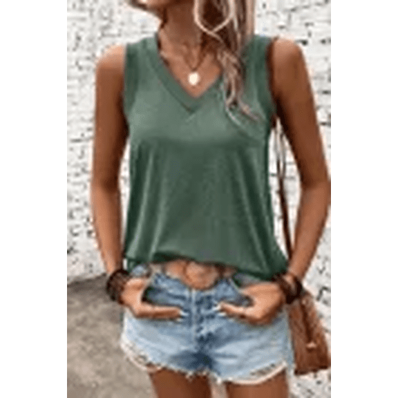 Mist Green Ribbed V Neck Tank