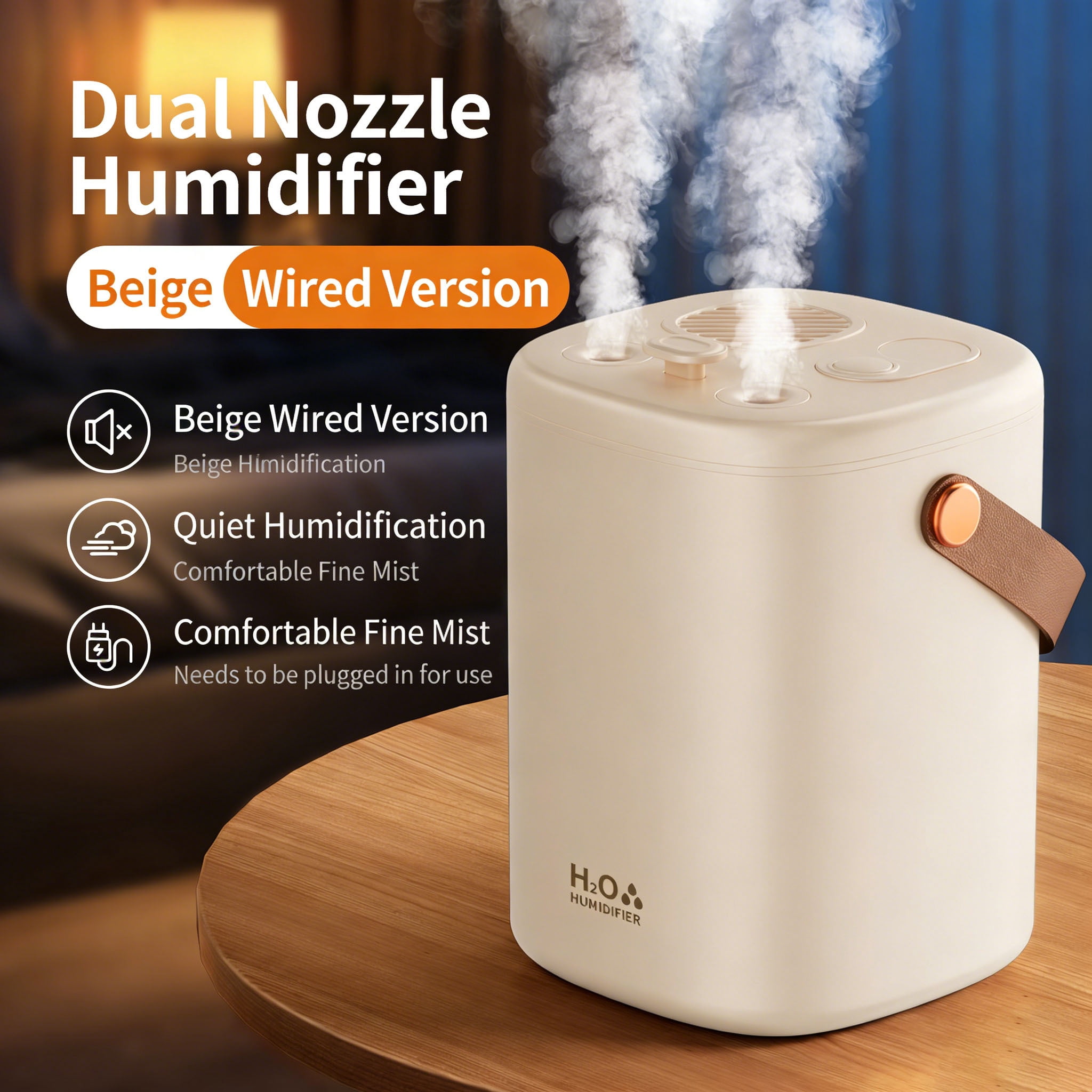 Mist Humidifier, Super Easy to Fill and Clean, Quiet Operation for Bedroom Home Baby & Plants,Digital Display,Plug-in Model，Beige