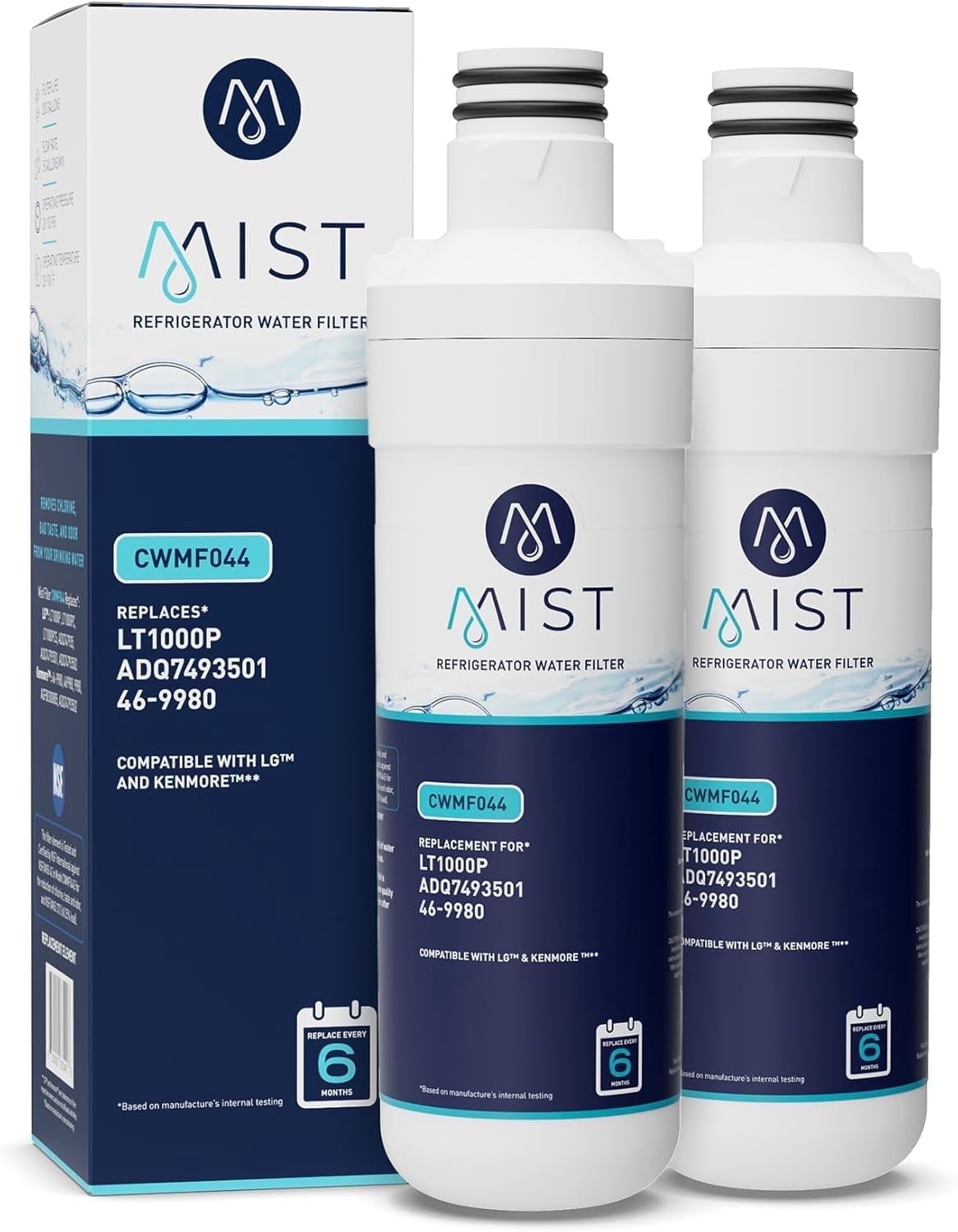 Mist Refrigerator Water Filter, Compatible with LG LT1000P, ADQ747935, MDJ64844601, LMXS28626D, LT1000PC, LT-1000PC Kenmore 46-9980, 469981, 2-Pack