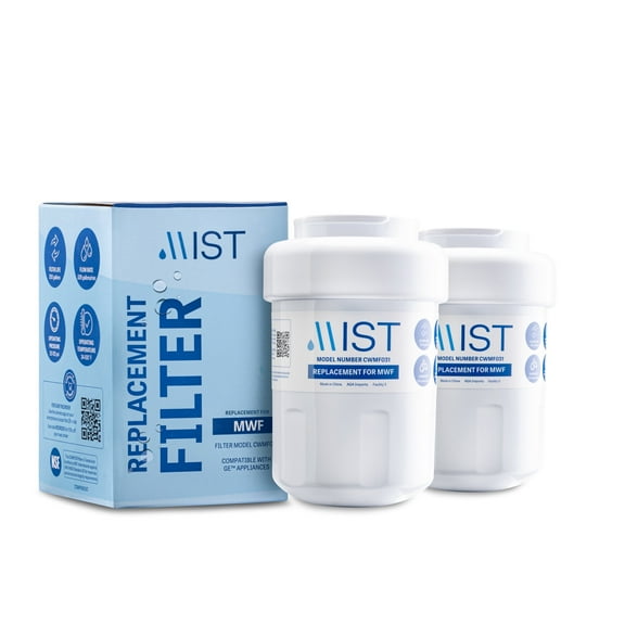 Mist MWF Refrigerator Water Filter Replacement Cartridge for GE, Compatible with MWFP, MWFA, GWF, HWF, Smart Water, WFC1201, Kenmore 9991, 469991, WFC1201, GSE25GSHECSS, 2-pack