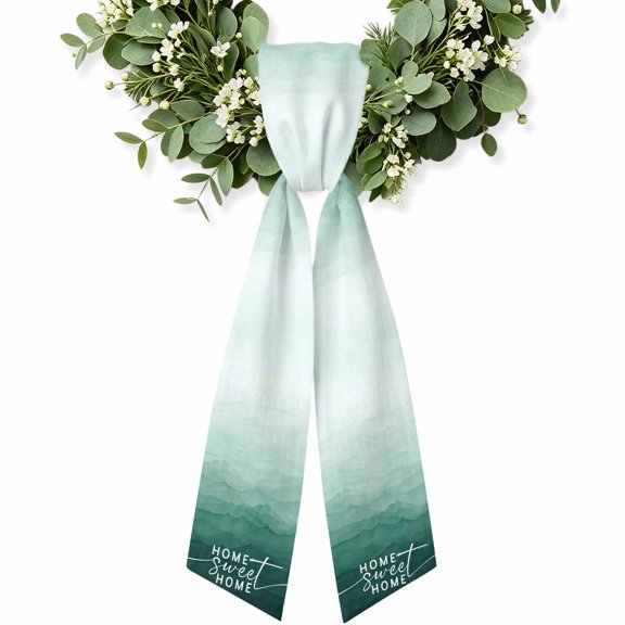 Mist Ocean Wreath Sash for Front Door, Coastal Emerald Green Ombre Sea Waves Minimalist Wreath Bow Accent for Fall Christmas Holiday Door Decor, Ribbon Sash for Wreaths, Porch Home Decoration
