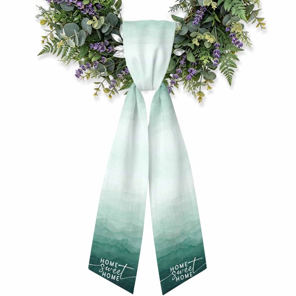 Mist Ocean Wreath Sash for Front Door, Coastal Emerald Green Ombre Sea Waves Minimalist Wreath Bow Holiday Garland Ribbon Wreath Accessories for Home Yard Porch Fall Christmas Decorations Gifts