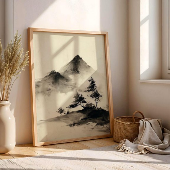 Mist Pines Japanese Ink Landscape Forest Decor Unframed Paper Print