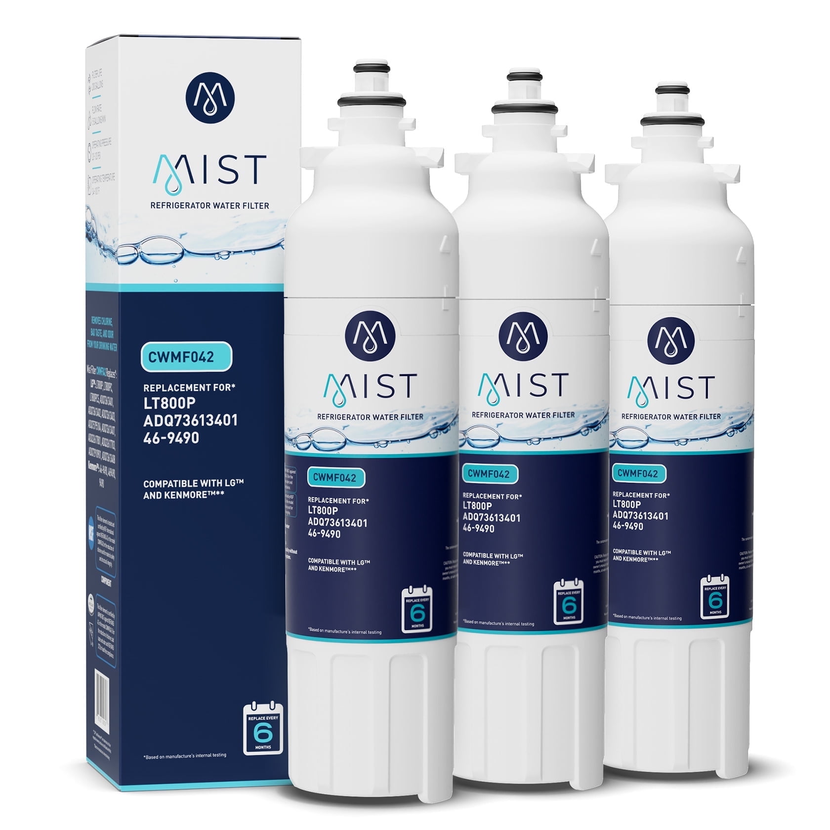 Mist LT800P Refrigerator Water Filter Replacement Cartridge for LG, Compatible with ADQ736134, LG ADQ736134, Kenmore 9490, 46-9490, 469490, ADQ73613402, LG LMXS30776S, LG LSXS26366S, 3-Pack
