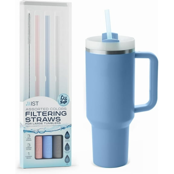 Mist Replacement Filtering Straw Compatible with Stanley Cup and 40 oz 30 oz Tumblers, 3 Pack with Gray, Blue, Pink and Cleaning Brush