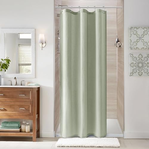 Mist Sage 36 Inch Shower Curtain - Stall Narrow Half Linen Ultra Thick Fabric Shower Curtain Set with Hooks, Boho Farmhouse Rustic RV Camper Bath Curtains for Bathroom, 36x72