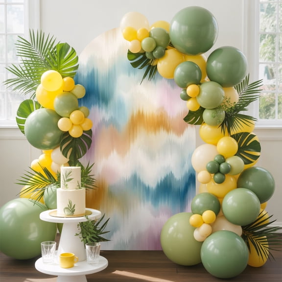 Mist Style Ikat Arch Backdrop Cover, 4FT, Romantic Blend Pink Tan Green White Ombre Stripe Spandex Arch Covers Double-Sided Backdrop for Wedding Birthday Party Photo Background Decoration