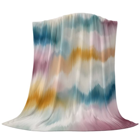 Mist Style Ikat Throw Blanket for Bed Couch Sofa, Romantic Blend Pink Tan Green White Ombre Stripe Soft Cozy Flannel Fuzzy Throw Blanket for Bedroom Office Travel Gift 30x40in