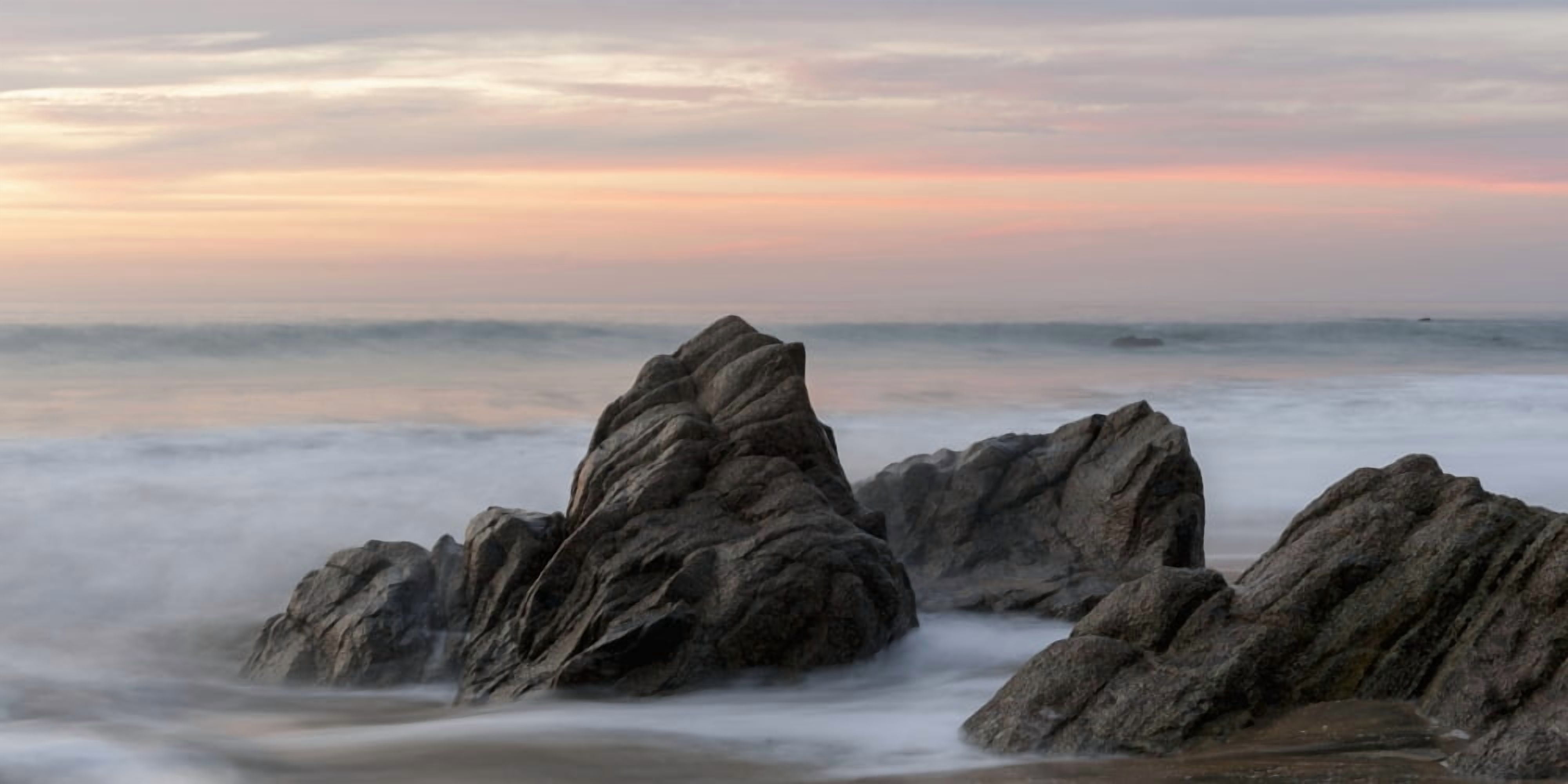 Mist Surrounding Rocks In The Ocean At The Coast At Sunset Sayulita Mexico Canvas Art - Keith Levit Design Pics (42 x 20)