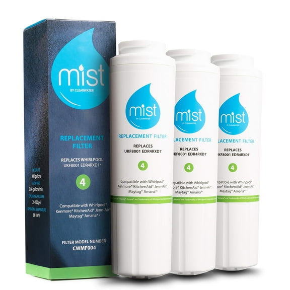 Mist UKF8001 Refrigerator Water Filter Replacement for Maytag, Whirlpool Filter 4 Everydrop EDR4RXD1, 4396395, Kenmore 46-9005, RWF0900A Refrigerator Water Filter, 3-Pack