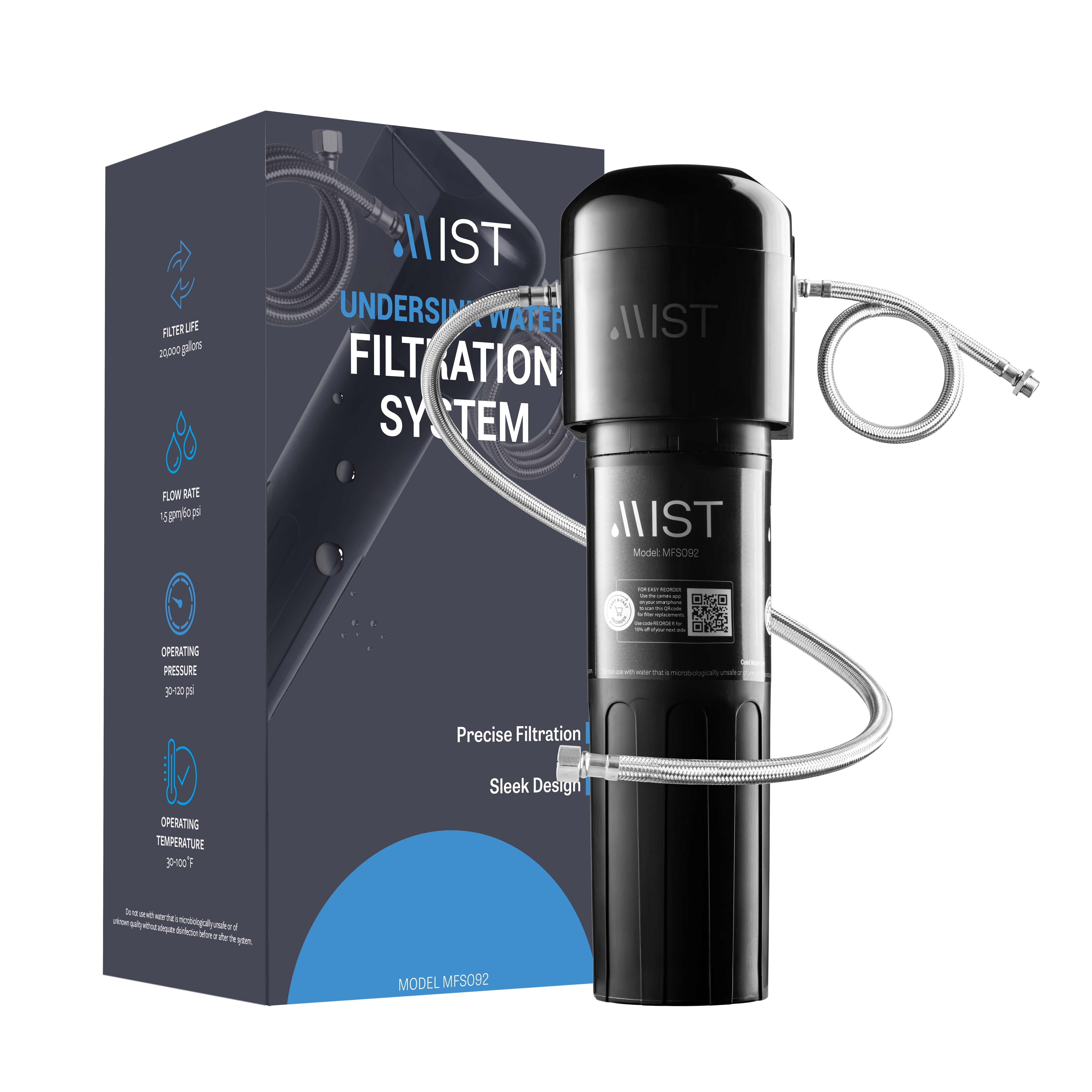 Mist Under Sink Water Filter System Direct Connect to Kitchen Faucet, NSF/ANSI 42 Certified, 20,000 Gallon Capacity