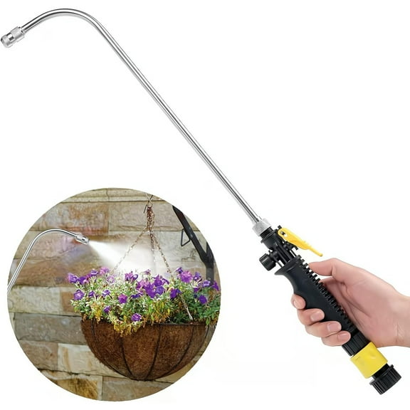Mist Watering Wand For Hanging Baskets,25 Inch Spray Wand With Adjustable Nozzle, Car Pet Window Cleaning Tool, Great For Watering Seedbeds, Hanging Plants, Deck Plants.90-degree curved nozzle