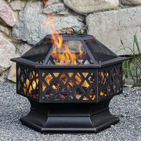 MistMo 28 Hexagonal Outdoor Wood Burning Fire Pit