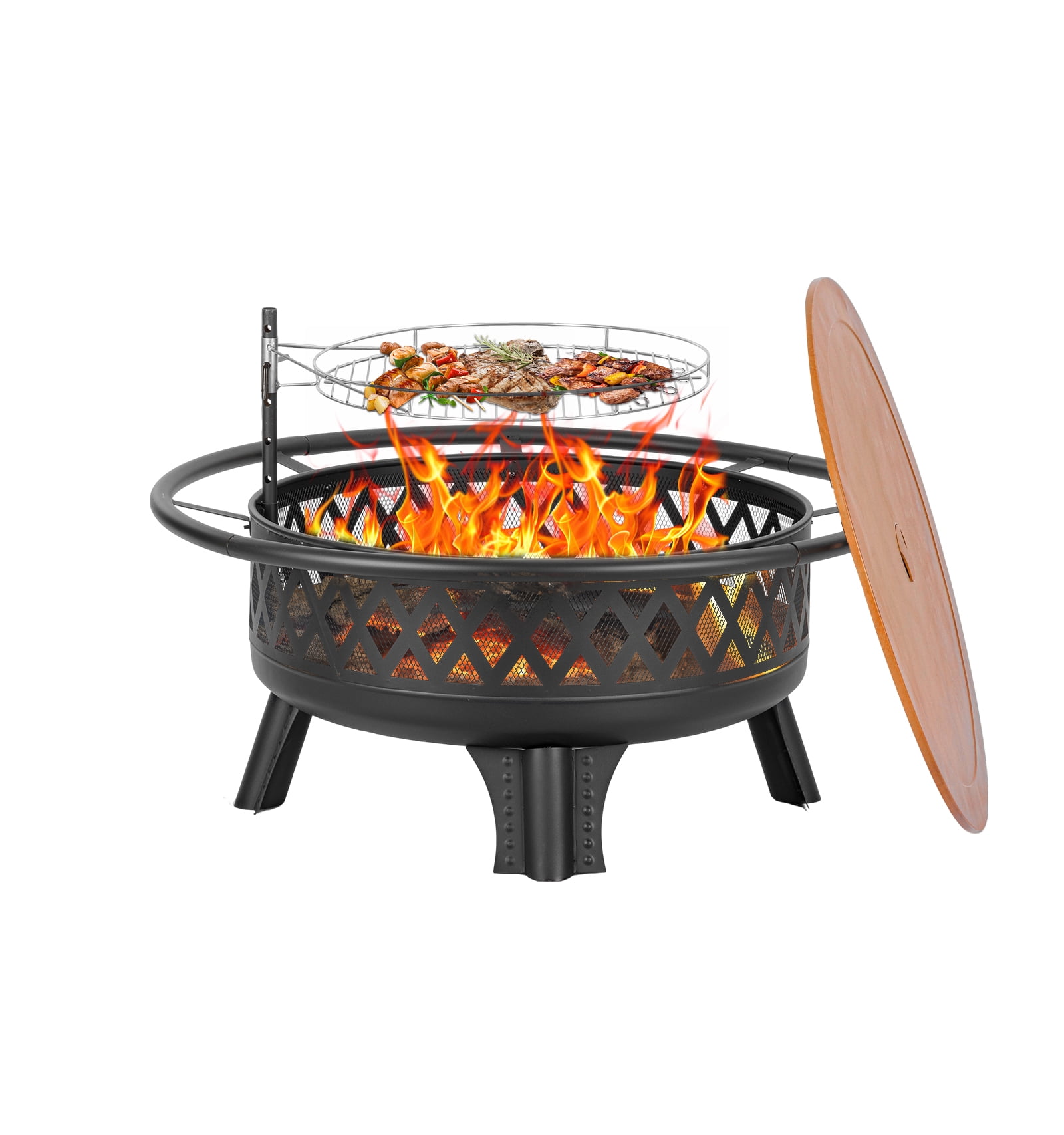 MistMo 38-Inch Wood Burning Fire Pit with Grill & Lid