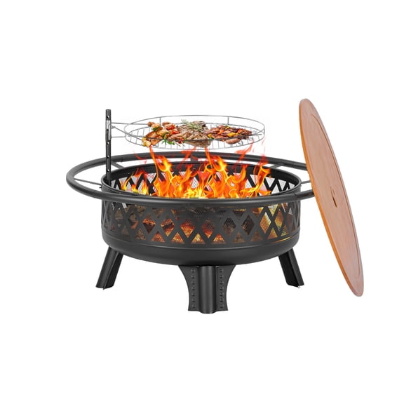 MistMo 38-Inch Wood Burning Fire Pit with Grill & Lid
