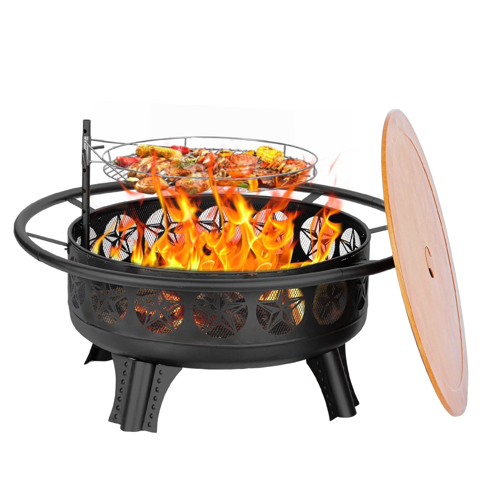 MistMo 38-Inch Wood Burning Fire Pit with Grill & Lid