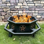 MistMo Octagon Wood Fire Pit, 42" Metal Firepit Black