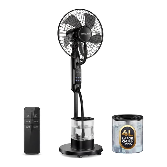 MistOasis 4L Misting Fan, 5 Speeds 3 Modes Standing Cooling Fan with Remote, 35dB Quiet Mist Fan for Home Bedroom Patio Outdoor