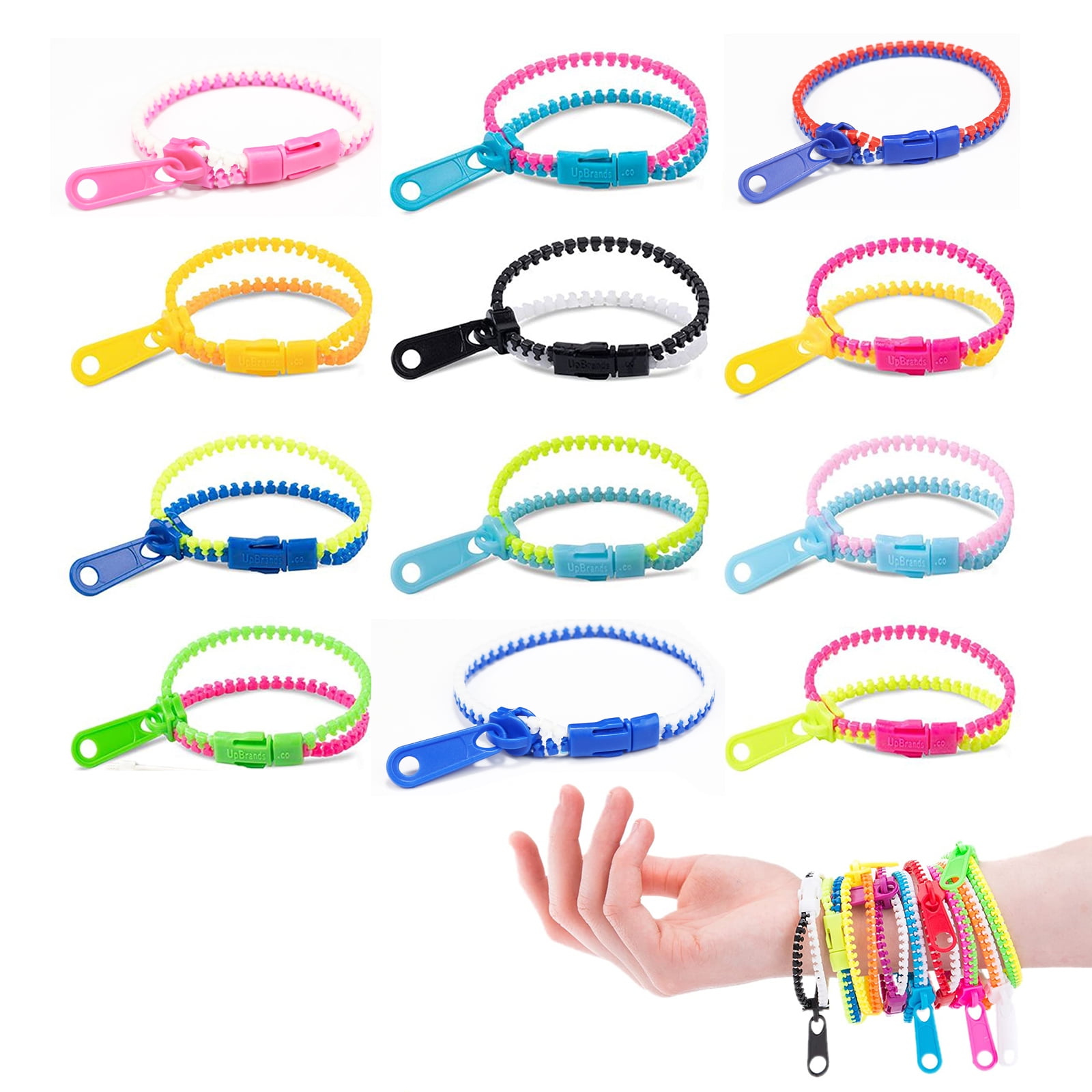 Mistaha 24 Fidget Toys Friendship Zipper Bracelets 7 , Party Favors for Kids, Sensory Bulk Set Neon Colors, Kit for Valentines, Birthday, Goodie Bag, Easter Egg Basket Stuffers, Pinata Fillers