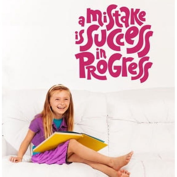 Mistake Success in Progress Inspirational Quotes School Wall Decals - Quote Decals for Wall - Decals for Classroom - Die-Cut Vinyl Wall Art for Positivity 23x23- Inch Hot Pink