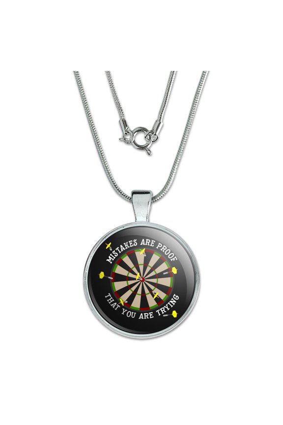 Mistakes Are Proof That You Are Trying Darts Funny 1" Pendant with Sterling Silver Plated Chain