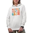 thumbnail image 1 of Mistakes Help Us Grow, Groovy Retro Wavy Text Merch Gift, White Hooded Sweatshirt or Hoodie, Small, 1 of 5