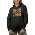 thumbnail image 1 of Mistakes Help Us Grow, Inspirational Growth Quote, Groovy Retro Wavy Text Merch Gift, Black Hooded Sweatshirt or Hoodie, Small, 1 of 5