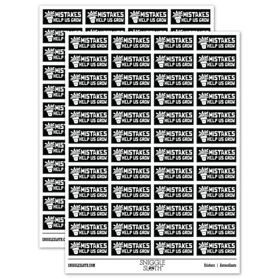 Mistakes Help Us Grow Potted Plants Teacher Student School Sticker Set - Black - Gloss Finish - 1.25" Mini