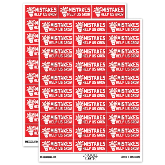 Mistakes Help Us Grow Potted Plants Teacher Student School Sticker Set - Red - Gloss Finish - 1.75" Medium