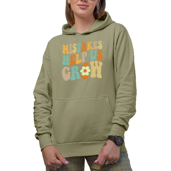 Mistakes Help Us Grow Quote, Groovy Retro Wavy Text Merch Gift, Sand Hooded Sweatshirt or Hoodie, 2XL