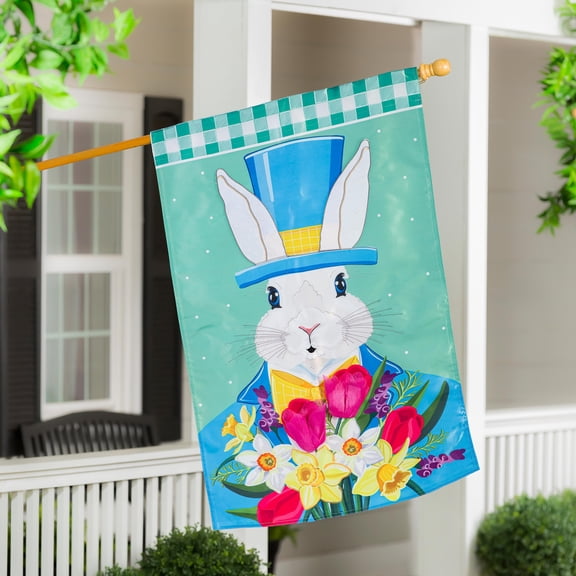 Mister Easter Bunny Applique House Flag