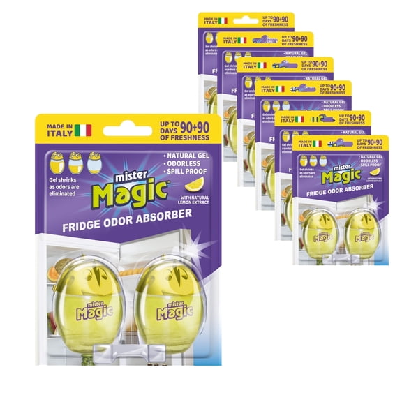 Mister Magic Fridge Odor Absorber Air Fresheners, Gel, Lemon, 90 Days, 2 Count, 6 Pack