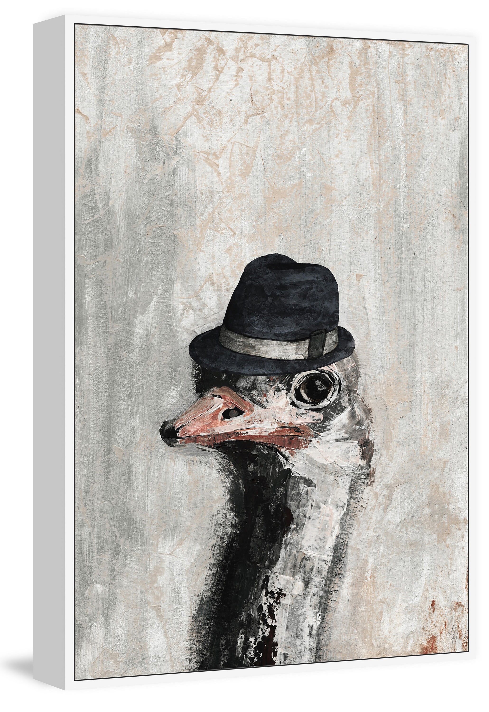 Mister Ostrich Floater Framed Painting Print on Canvas