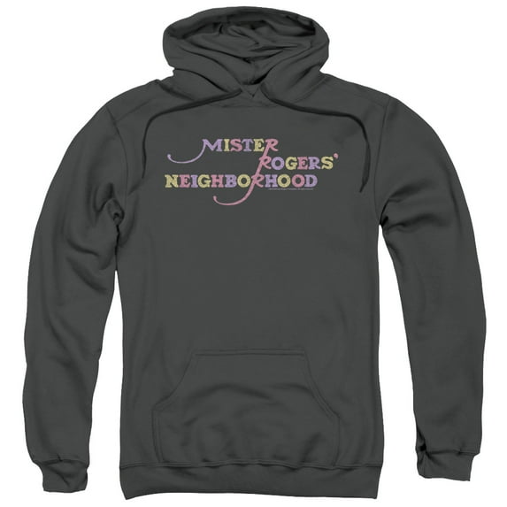Mister Rogers Colorful Logo Adult Pullover Hoodie Sweatshirt Charcoal