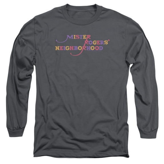 Mister Rogers Colorful Logo Long Sleeve Adult 18/1 T-Shirt Charcoal
