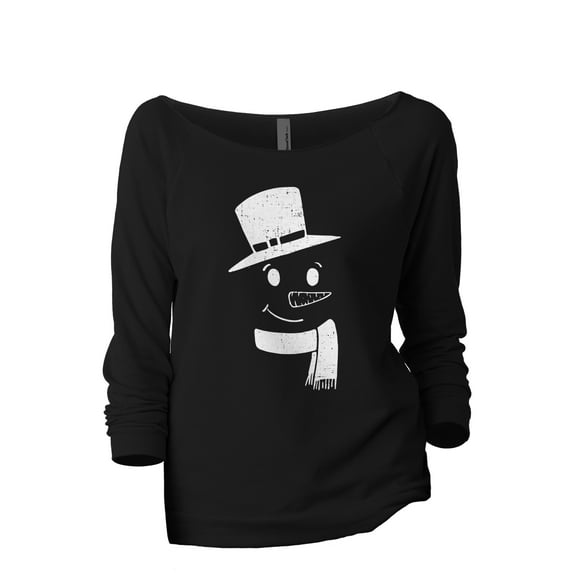 Mister Snowman Women's Fashion Slouchy 3/4 Sleeves Raglan Lightweight Sweatshirt Black X-Large