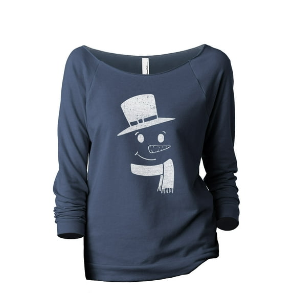 Mister Snowman Women's Fashion Slouchy 3/4 Sleeves Raglan Lightweight Sweatshirt Navy Medium