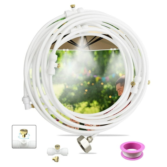 Mister System for Outside Patio, 26FT Misters with 15 x T-Joints and a Misting Hose Cutter for Cooling Producing Water Mist in Backyard, Trampoline, Porch, Deck, Umbrella, Garden