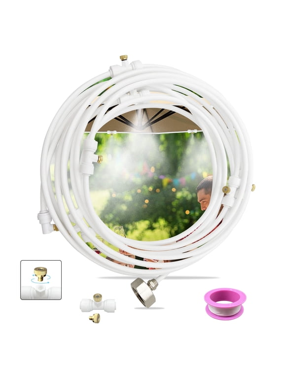 Mister System for Outside Patio, 26FT Misters with 15 x T-Joints and a Misting Hose Cutter for Cooling Producing Water Mist in Backyard, Trampoline, Porch, Deck, Umbrella, Garden