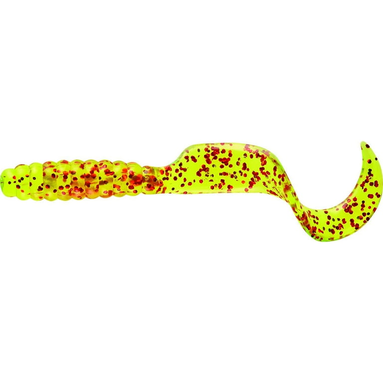 Mister Twister DT10-10RS Double Tail Grub 4 inch Chartreuse Red Flake