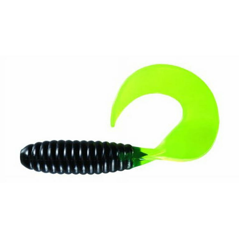 Mister Twister 5-Inch Curly Tail Grub (9-Pack), Black/Chartreuse
