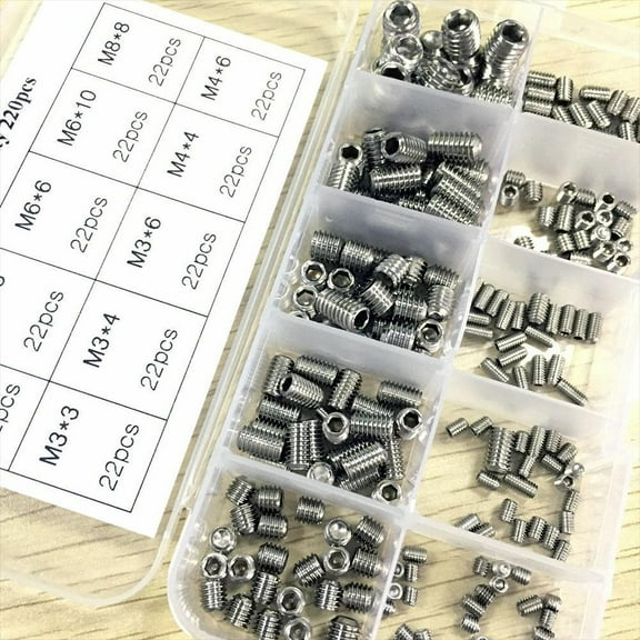 Misterolina 220PCS Allen Head Socket Hex Grub Screws Assortment Cup Point NEW X1CD FAST