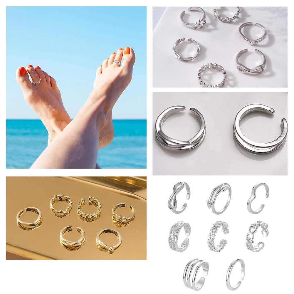 Misterolina 8PCS Gold Silver Stamped Adjustable Tail Foot Rin g Rings ...