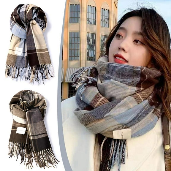 Misterolina Classic Plaid Warm Scarf For Women 2024 Winter Fashion Shawl Scarf" Student