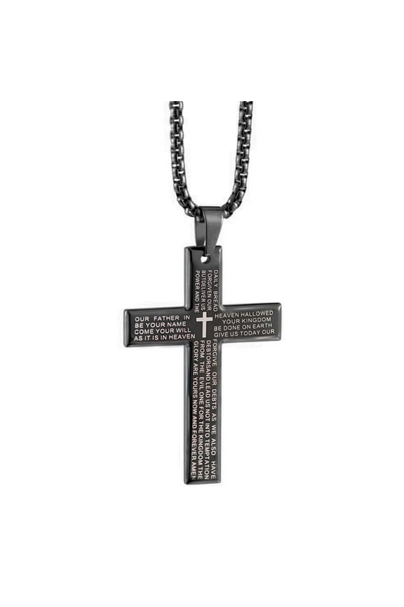 Misterolina Cross Necklace with Lords Prayer Bible Pendant For Men Stainless Steel Gift UK